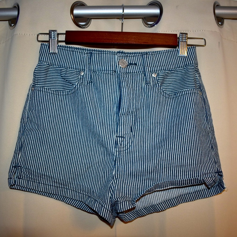 Striped jean shorts